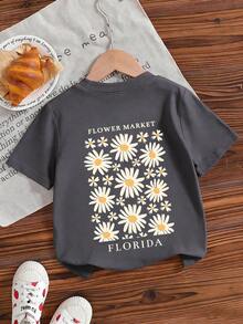 Young Girl 3pcs Casual Fun Print Crew Neck Pullover Short Sleeve T-Shirt Summer Top - Pink - View 2