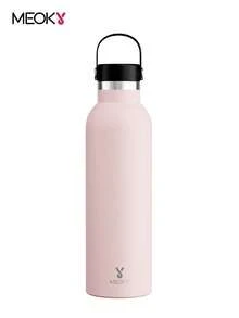Meoky 26oz/750ml 真空保溫不鏽鋼大容量水壺，附攜帶式手把蓋，長效保溫保冷旅行水瓶，適用於登山、露營、戶外運動、學校及日常使用 - 粉色 - 查看 1