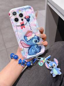 Disney Has Authorized, Phone Case - Chain Set, The Stitch Lilo & Stitch 3D Phone Case Plus A Silicone 3D Stitch Bracelet With Metallic Ring Removable Bracelet, Stitch And Angel Pattern, Compatible With Iphone17/16/15/14/13/12/26/XS/XR/X Plus Pro Max, A Stylish Cartoon Phone Case, The Perfect Gift Choice, Phone Protection, Durable Phone Cover, Great Gift For Friends And Family. - 白色 - 查看 3