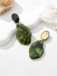 1 Pair Vintage Unique Exaggerated Asymmetric Resin Drop Earrings, Women's Jewelry Accessories For Daily Commute, Vacations, Dates, Banquets And Parties - Green - View 4