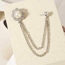 1pc Fashionable Elegant Rhinestone Flower Brooch With Double Layer Metal Chain Lapel Pin, Suitable For Business Suits, Banquets, Parties, Weddings, Formal Occasions, Clothing Accessories, Birthday, Holiday, Also Can Be Used As A Gift - Multicolor - View 4