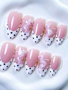 Shecass 10 piezas de uñas postizas hechas a mano, uñas cortas para vacaciones de verano, fiesta de graduación - Multicolor - Ver 2