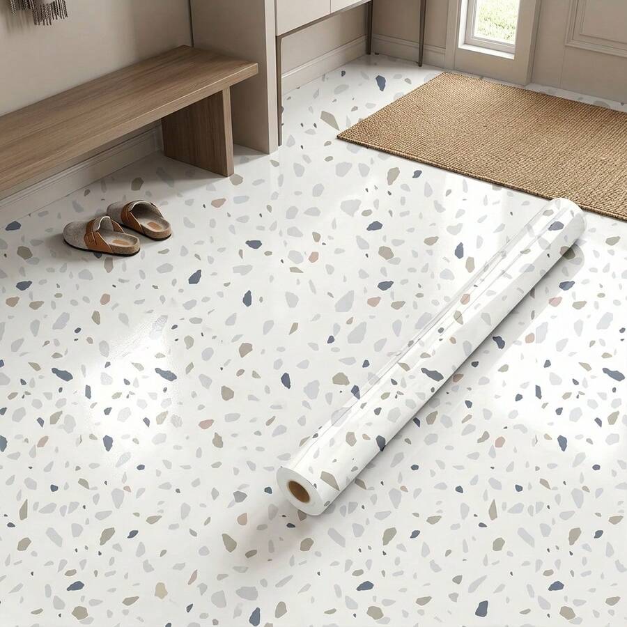 1 Roll Fresh Terrazzo Pattern Self-Adhesive Wallpaper, Vinyl Material Removable Wallpaper, Modern Minimalist Style, Ins Style Decoration, Kitchen Backsplash, Stove, Disinfection Cabinet, Cabinet, Art Wall, Home Decor, Wall Decor, Kitchen Decor - 1PC - View 1