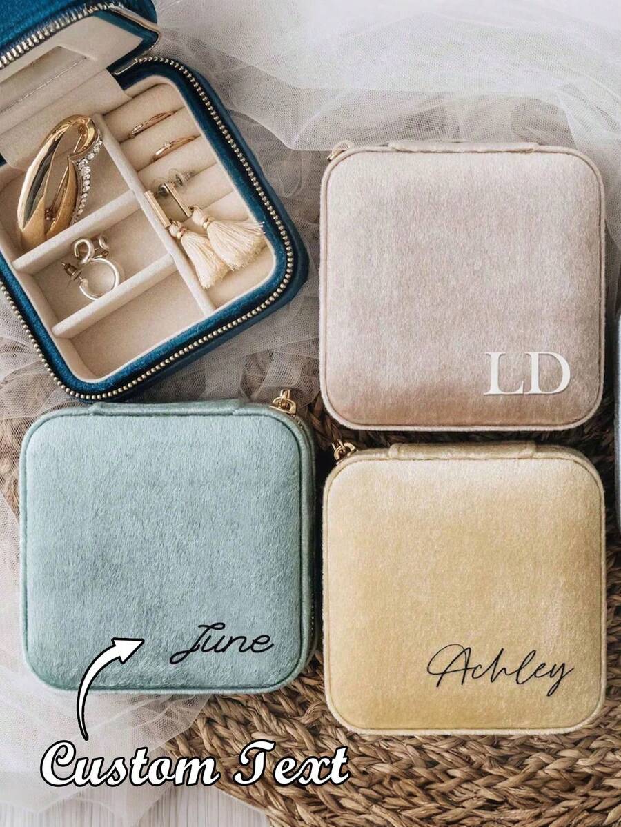 Custom Portable Jewelry Storage Box, Suitable For High-End Exquisite Jewelry Necklaces, Custom Velvet Jewelry Box, Travel Jewelry Box, Bridesmaid Proposal, Small Earring Storage Box, Gift Box For Sisters, Friends, Birthday Gift - Multicolor - View 1