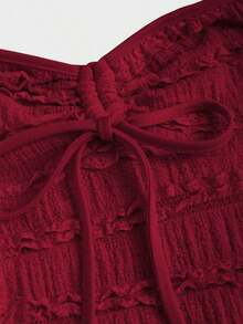 Solid Color Halter Tops With Drawstring At The Bust, Y2K Style For Women - Dark Red - View 3