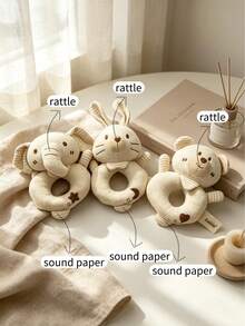 1pc Unisex Baby Rattle Toy With Crinkle Paper And Bell, Suitable For Newborn Grasping Training, Newborn Gift - 彩色 - 查看 3