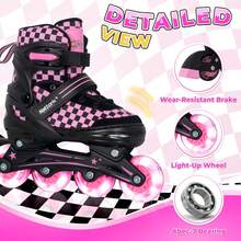 Adjustable Inline Skates For Kids Teens, PU Wheels Blades Roller Skates With Checkerboard Design For Boys Girls - Pink - View 3