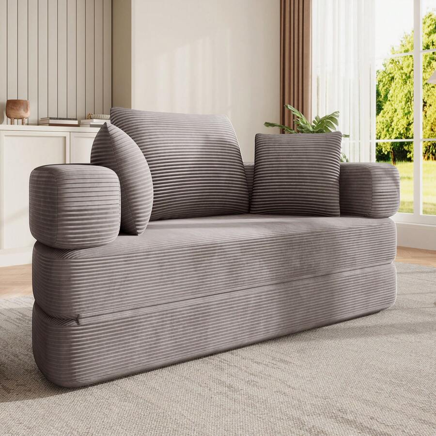 Flieks Multifunctional Freestanding Folding Sofa Bed (Boneless Couch) – Oval Bed With Cushions, Modular Sofa, Corduroy Fabric Cover (173 X 176 Cm), Suitable For Apartments, Living Rooms, Bedrooms - 灰色 - 查看 1