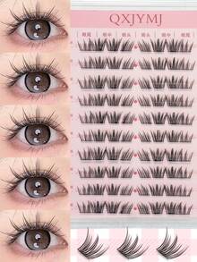 10 Rows 60 Clusters Segmented Cartoon False Eyelashes, Short Natural Spiky False Eyelashes, Create Ultimate Natural Makeup Effect With Soft Look, C Curl, Japanese And Korean Style, Suitable For Various Occasions - Beginner Friendly, Eyelashes, False Eyelashes - C - View 1