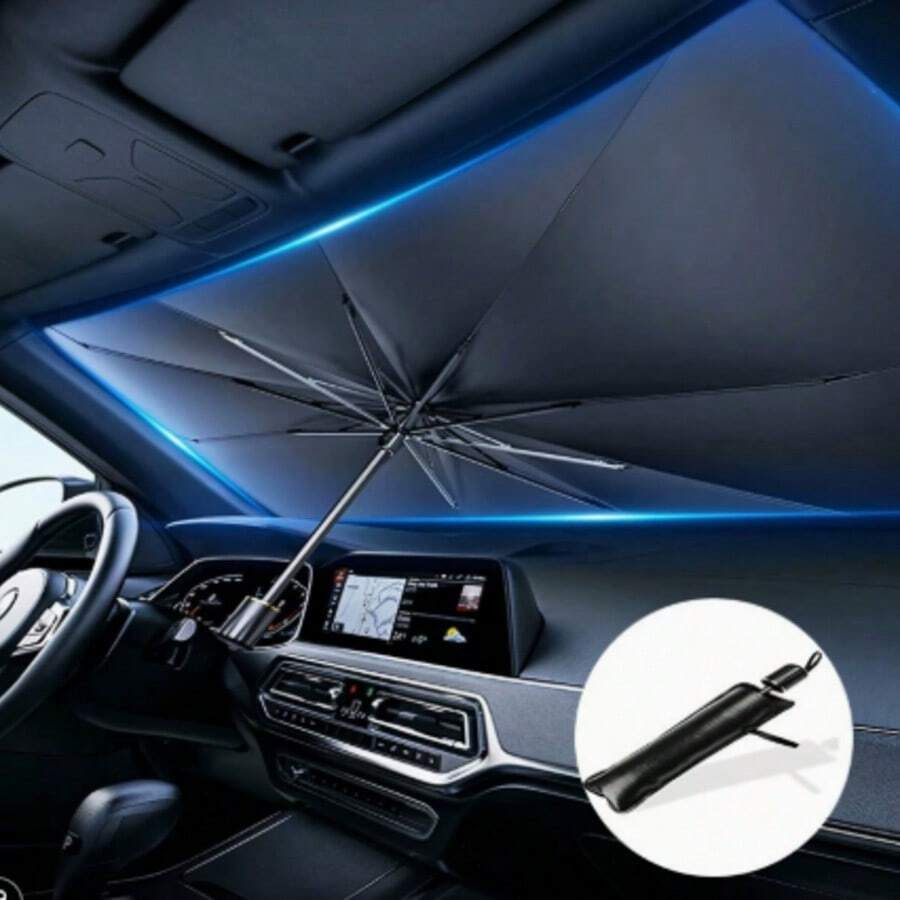 Car Sunshade, High-Efficiency Sun Protection, Foldable Car Windshield Sunshade Umbrella, Suitable For Most Vehicles, Easy To Store, Heat Insulation, Car Accessories - A - View 1