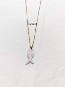 1pc Cute Stainless Steel Gold-Plated Colorful Spotted Fish Pendant Necklace, Unisex, Daily Wear, Holiday Wear, Minimalist Luxury, Fashion Versatile - Multicolor - View 9