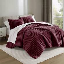 Fluffy Ribbed 2/3 Pieces Corduroy Comforter Set Thick Durable Ultra Soft Plush Cozy Bedding Set 330 GSM All Season For Twin Full Queen King California King Housewarming Wedding Christmas Gift - 紅色 - 查看 8
