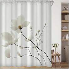 1pc Elegant White Floral Pattern Shower Curtain With 12 Hooks - Perfect Match For Your Bathroom Decor And Christmas Decorations - Multicolor - View 2