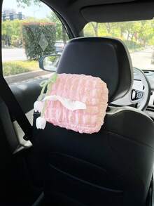 創意鬱金香蝴蝶結車用面紙盒 蓬鬆車用面紙收納袋 通用車內裝飾袋 適用座椅靠背、扶手箱、遮陽板 車用配件 - 鬱金香蝴蝶結 - 查看 6