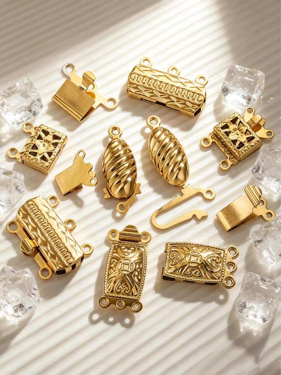 10Pcs Gold Stainless Steel Vintage Carved Multi-Strand Box Clasps ...