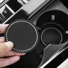 2 Buah Alas Gelas Minuman Bertabur Berlian Imitasi untuk Mobil, Dekorasi Interior, Alas Anti Selip Bulat, Tatakan Gelas Tahan Panas, Aksesoris Mobil - A - View 2