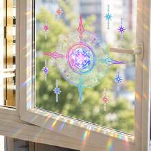Pegatina de ventana de círculo mágico de prisma arcoíris, calcomanía reutilizable de adherencia estática captadora de luz solar, película de ventana de cristal de estrella colorida, pegatina de ventana refractora de luz sin adhesivo, decoración del hogar misteriosa y removible - Pegatina para ventana con diseño de círculo mágico y arcoíris - Ver 7