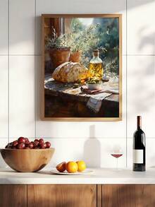 1pc A Taste Of Italy, Rustic Kitchen Still Life With Bread, Olive Oil & Herbs, Ideal Gift,Suitable For Bedroom,Living Room,Kitchen, Restaurant, Wall Arts,Wall Decor,Home Decor,Room Decor,Canvas Wall Art,Posters, Wall Art With Frame, Optional Frame - 1PCS - View 1