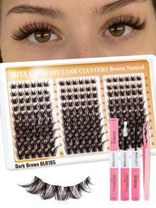 RITALASH 180PCS Premium Dark Brown Cluster Lashes Thin Band Lashes Soft & Lightweight All-In-One Kit With Strong Hold Glue And Precision Lash Tweezers For Daily Makeup Daily Going Out, And Holidays - Brown - View 1