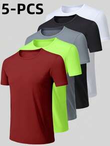 5pcs/Set Men's Quick-Dry Lightweight Short Sleeve, Round Neck Solid Color Breathable T-Shirt Suitable For Cycling, Outdoor, Gym, Running, Outdoor Activities - Multicolor - View 13