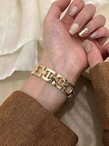1件金色圓形女款石英手錶，精緻時尚極簡風，適合日常配戴，生日/畢業禮物，休閒聚會 - 金色 - 查看 5
