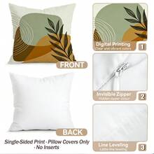 4pcs Bohemian Geometric & Botanical Pattern Pillow Covers, Single-Sided Print, Suitable For Living Room, Bedroom, Home Decor, All-Season Use - Multicolor - View 4