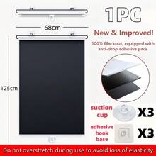 1/2/4pcs Portable Blackout Roller Blinds With Suction Cups, Sun Protection, Heat Insulation, Privacy Window Shades, No Installation Required, For Home/Bedroom/Office/Bathroom/Storage Room, Car Sunshade, Suitable For Families And Travelers - Full Shading - View 13
