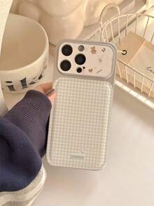 Minimalist Gentle Blue Plaid 3D Bear Phone Case Compatible With Apple 17 Pro Max, 15, 16 Pro, 13, 15 Pro, 17, 14, Full Coverage, Anti-Drop, Women's - Beige - View 5