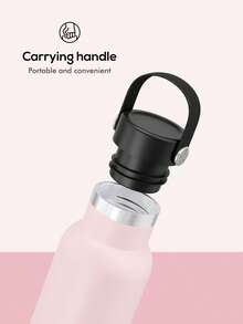 Meoky 17oz/500ml 真空保溫不鏽鋼水壺，附攜帶式手柄蓋，大容量且易於攜帶，長效保溫保冷，適合學生、辦公室、健身房及戶外旅行 - 粉色 - 查看 5