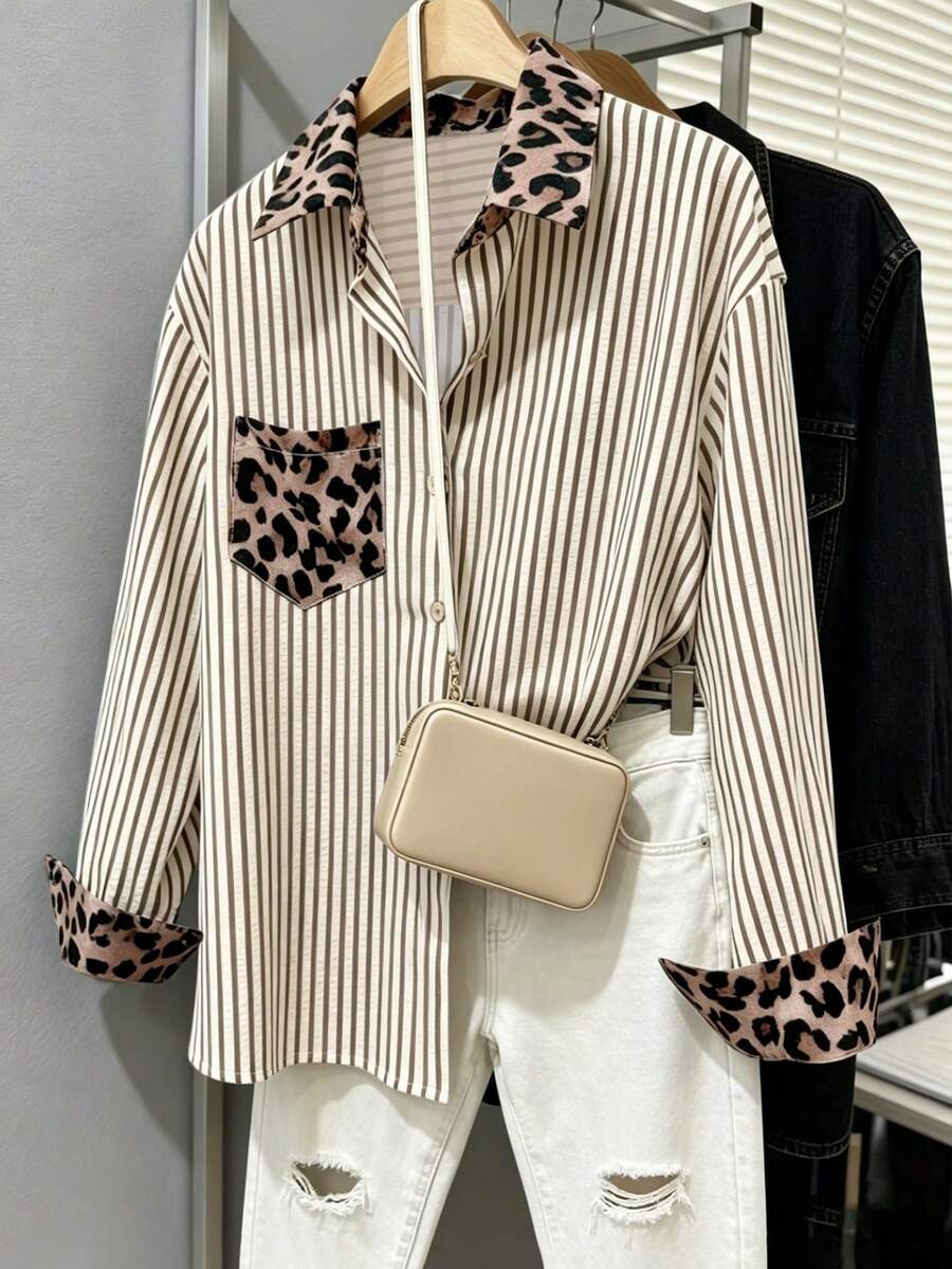 Simple, Solid-Color Women's Everyday Button-Down Shirt - Brown - View 1