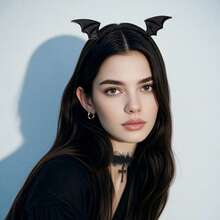 1 Set Halloween Bat Wings Headband Rose Mesh Choker Necklace Costume Accessory Set, Halloween Festival New Costume Props - A - View 2