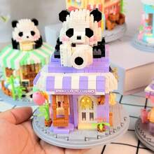Mini Panda House Street Scene Store Building Set, Cute Panda Coffee House Building Blocks Toy, Miniature Building Blocks Toy Model, Creative Panda Animal Building Blocks Toy, Home Decor, Birthday, Halloween, Thanksgiving, Christmas Gift, 800+ Pieces - Multicolor - View 7