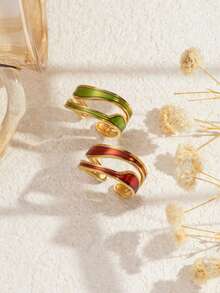 2pcs Stainless Steel Fashion Minimalist Gold-Colored Open Ring Set, Suitable For Women's Daily Wear Or Gift Giving - Yellow Gold - View 1