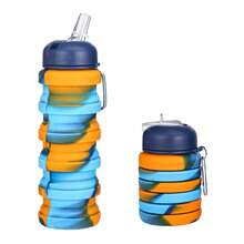 1pc Unisex Collapsible Silicone Water Cup Foldable Travel Bottle With Spout Leak Proof Camping Mug For Outdoor Hiking Gym Office - LJ1041Y-b 迷彩黃藍 - 查看 2
