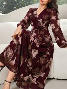 Vestido largo para mujer, casual y de moda para uso diario - Burdeos - Ver 1