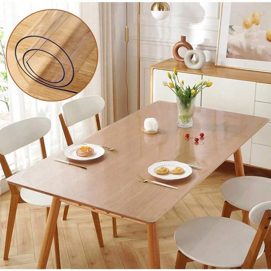 1pc Luxury Transparent Tablecloth - 0.25mm Thick PVC, Scratch-Resistant And Heat-Resistant, Dining Table And Coffee Table Protector - Perfect For Home, Office, Hotel Use - Elegant Square Design, Tablecloth. - White - View 1