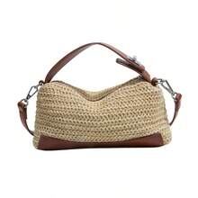 BAILEE Leisure Travel Woven Color-Blocked Shoulder Bag With PU Handle And Weaving Design. Perfect For Beachwear And Gift-Giving. - Multicolor - View 14