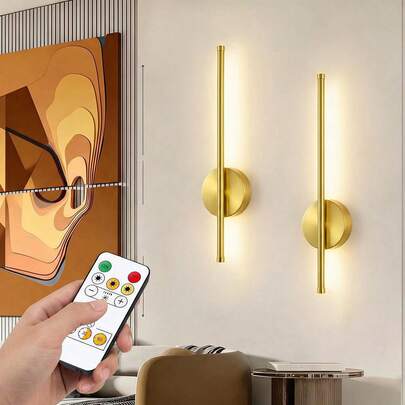 1pc/2pcs Rechargeable Motion Sensor Wall Light With Remote Control, Magnetic Dimmable LED Night Light, Black And Gold, Suitable For Bedroom, Hallway And Stairs