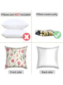 shangxia 1PC--Fresh Watercolor Pink Tulip Print Pillowcase, Gentle Floral Cushion, Living Room Sofa Bedroom Atmosphere Decorative Pillow --(Pillow Insert Not Included)---(Multiple Sizes)---(No Embroidery)---(Single-Sided Print) - Multicolor - View 5