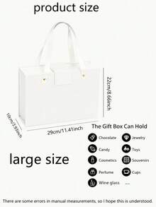 2pcs-Luxury White Magnetic Gift Box With PU Leather Handle, Rigid Flip Top Present Box, Reusable Portable Storage Tote Box For Wedding Bridesmaid Proposal Birthday Cosmetic Jewelry Holiday Gift Packaging - White Handbag - View 5