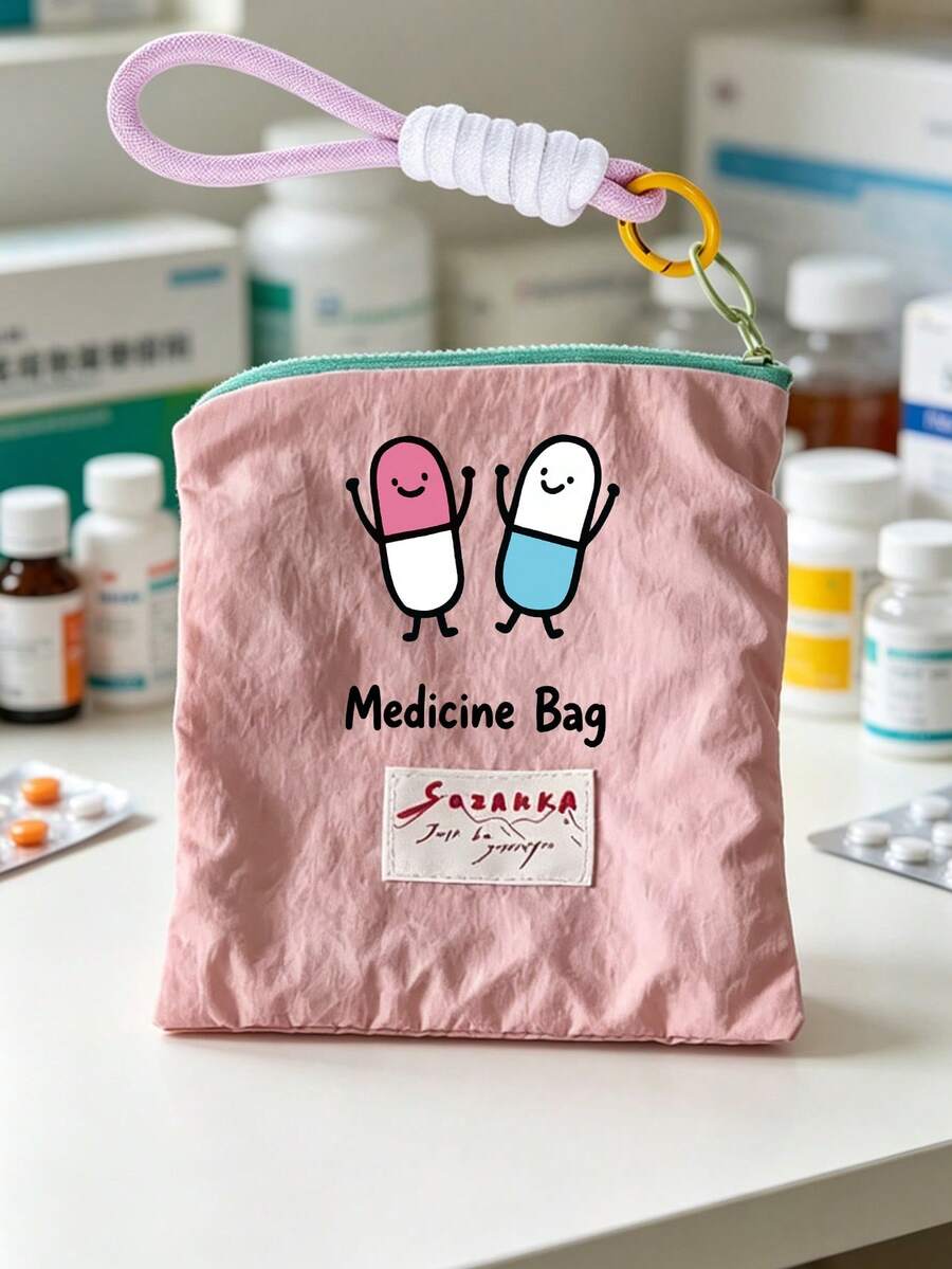 Macaron Color-Block Storage Bag With Lanyard, Medicine Storage Bag, Passport Storage Bag, Can Be Hung On Bags For Organizing Pills And Small Accessories, Document Storage Bag, Large Capacity Makeup Bag, Nylon Zipper Toiletry Bag, Makeup Bag, Convenient Thin Lipstick Storage Bag, Coin Purse, Toiletry Bag, Travel Essential, Back To School Gift, Suitable For Organizing Pills, Small Accessories, Capsules, Chewable Tablets - Multicolor - View 1