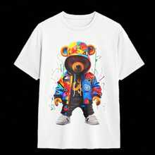 Men's Plus Size Cartoon Bear Print Short Sleeve T-Shirt - White - View 1