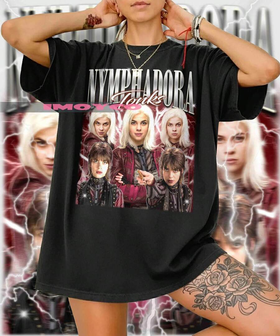 Vintage Tonk Nymphadora T-Shirt, Retro 90s Tee By Natalia Tena. Commemorative Souvenir For Fans. - 黑色 - 查看 1