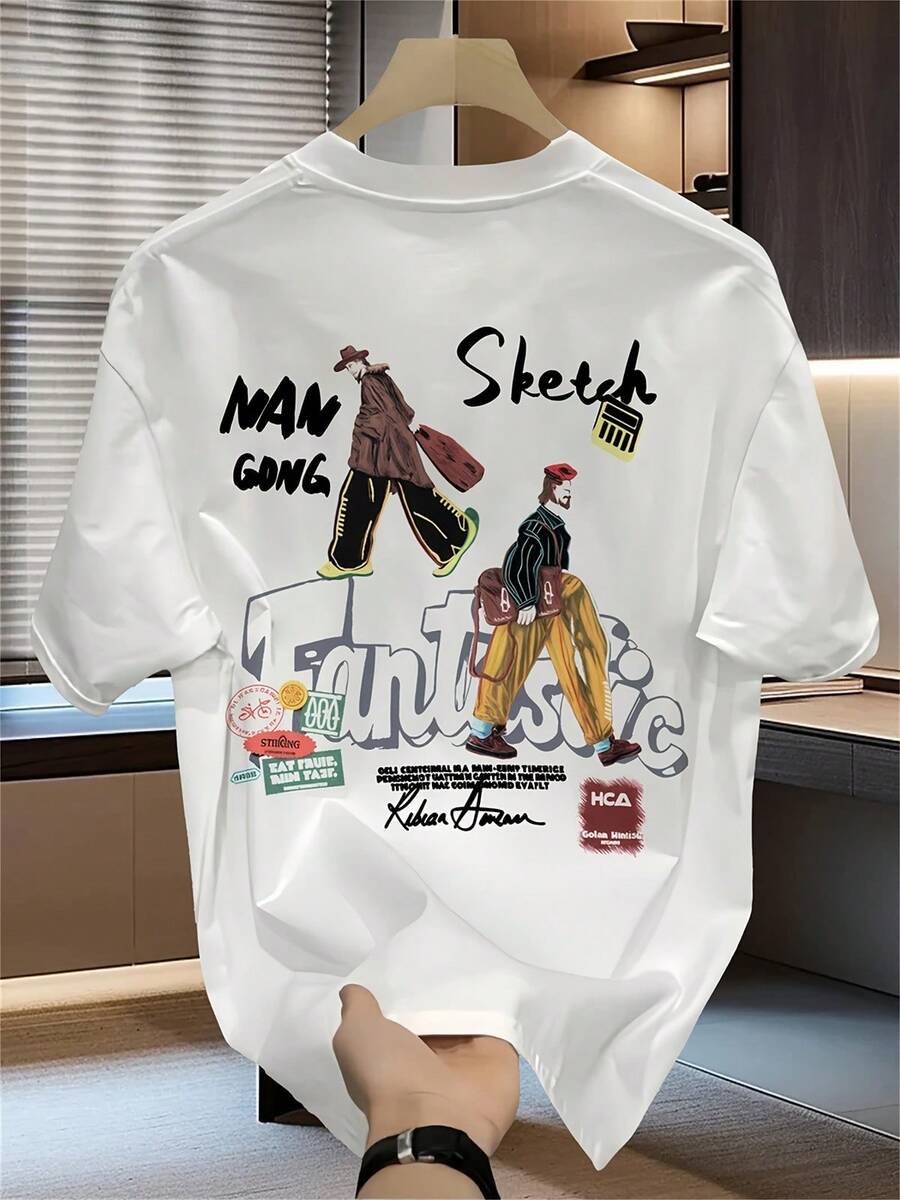 Camiseta de Puro de Alta Calidad, Estampado de Marca Moderna, Manga Corta, Talla Grande, Versátil y Casual para Hombres, Nueva Colección de Verano. - Multicolor - Ver 1