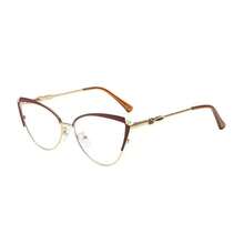 1 Pair Cat Eye Metal Fashion Rhinestone Decor Clear Lens Glasses - Gold - View 8