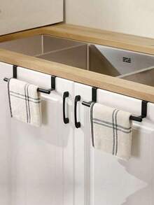 1pc Single Bar Towel Rack With Hook, No-Drill Cabinet Door Mount Storage Rack, ABS Material Kitchen Towel Rack, Space-Saving Hanging Storage, Suitable For Kitchen, Bathroom, Dorm, Cabinet Storage, Home Storage Essential, New Year Gift - Multicolor - View 7