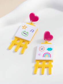 1pc Back To School Cute Cartoon Drawing Board Earring Mini Stand Sun Rainbow Cloud Heart Earring - Multicolor - View 4