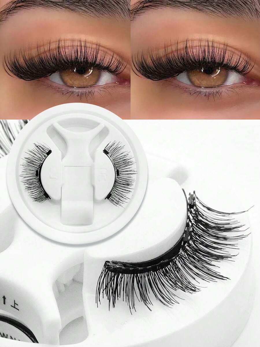 Waloshow Magnetic False Eyelash Set With Magnetic Eyelash Curler, Natural Realistic Criss-Cross Faux Mink Fox Style Thin Band Glue-Free Magnetic Lashes, Suitable For Women's Daily, Party, Nightclub, Beginner-Friendly Outer Corner Eyelash Extension