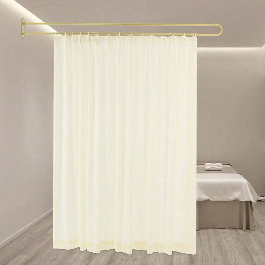Gold U-Shaped Wall Mounted Room Divider Curtain With Light Yellow Sheer Polyester And Gliding Rings - default - View 1