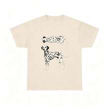 Women's T-Shirt With Dalmatian Dog Illustration T-Shirt |   Two Dalmatians On A Red Background Are Cool In The Summer - 杏色 - 查看 17